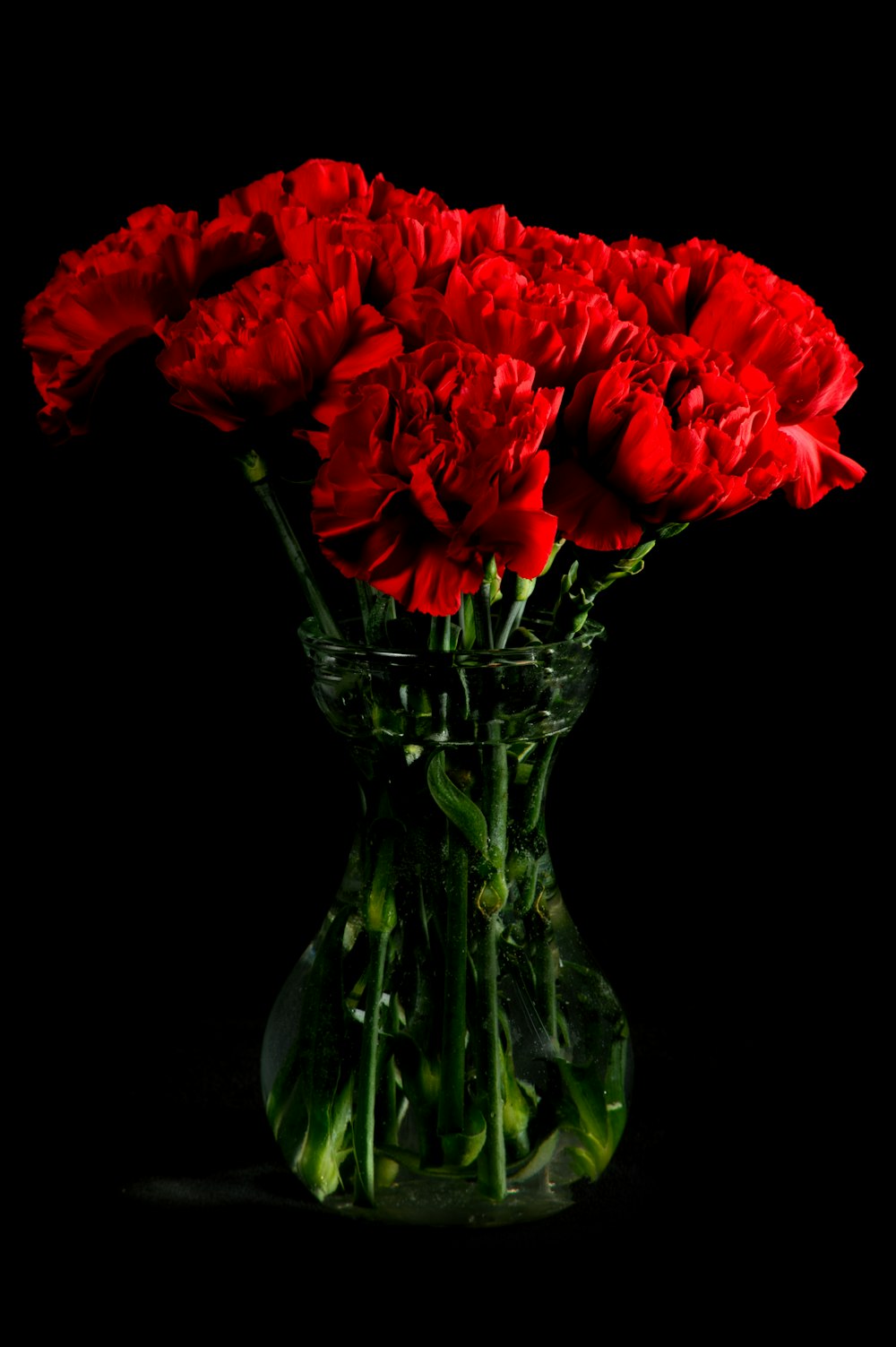 a vase filled with red flowers on top of a table