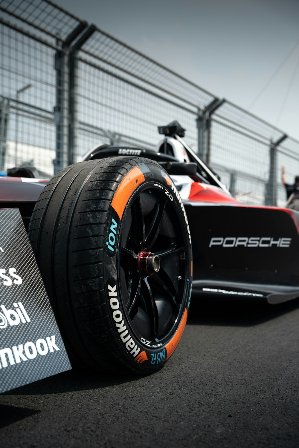 a close up of a car on a race track