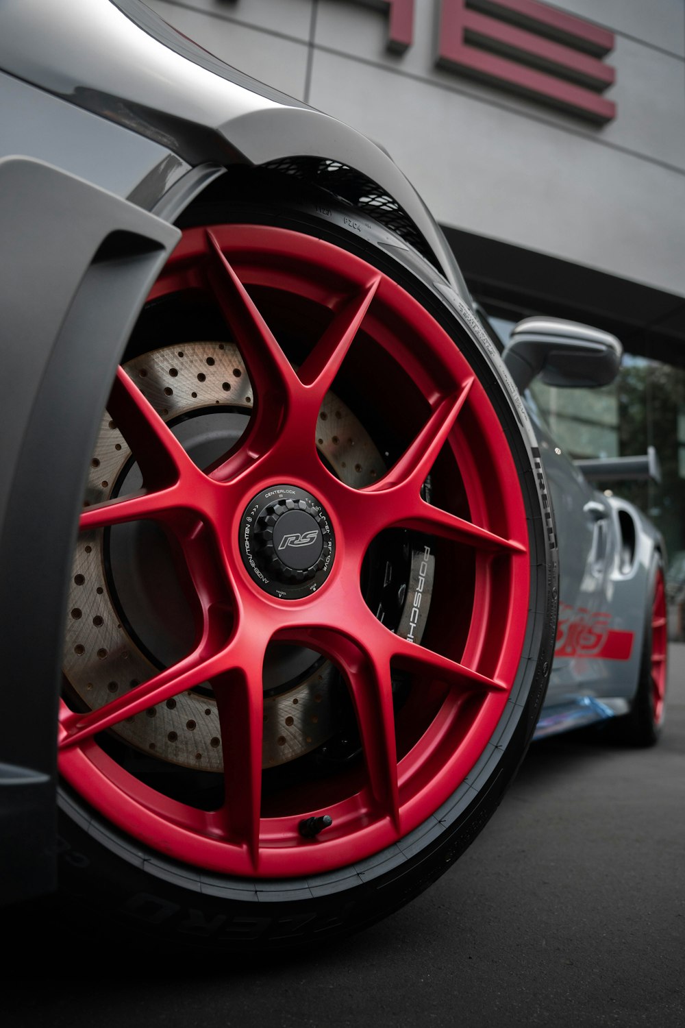 a close up of a tire on a car