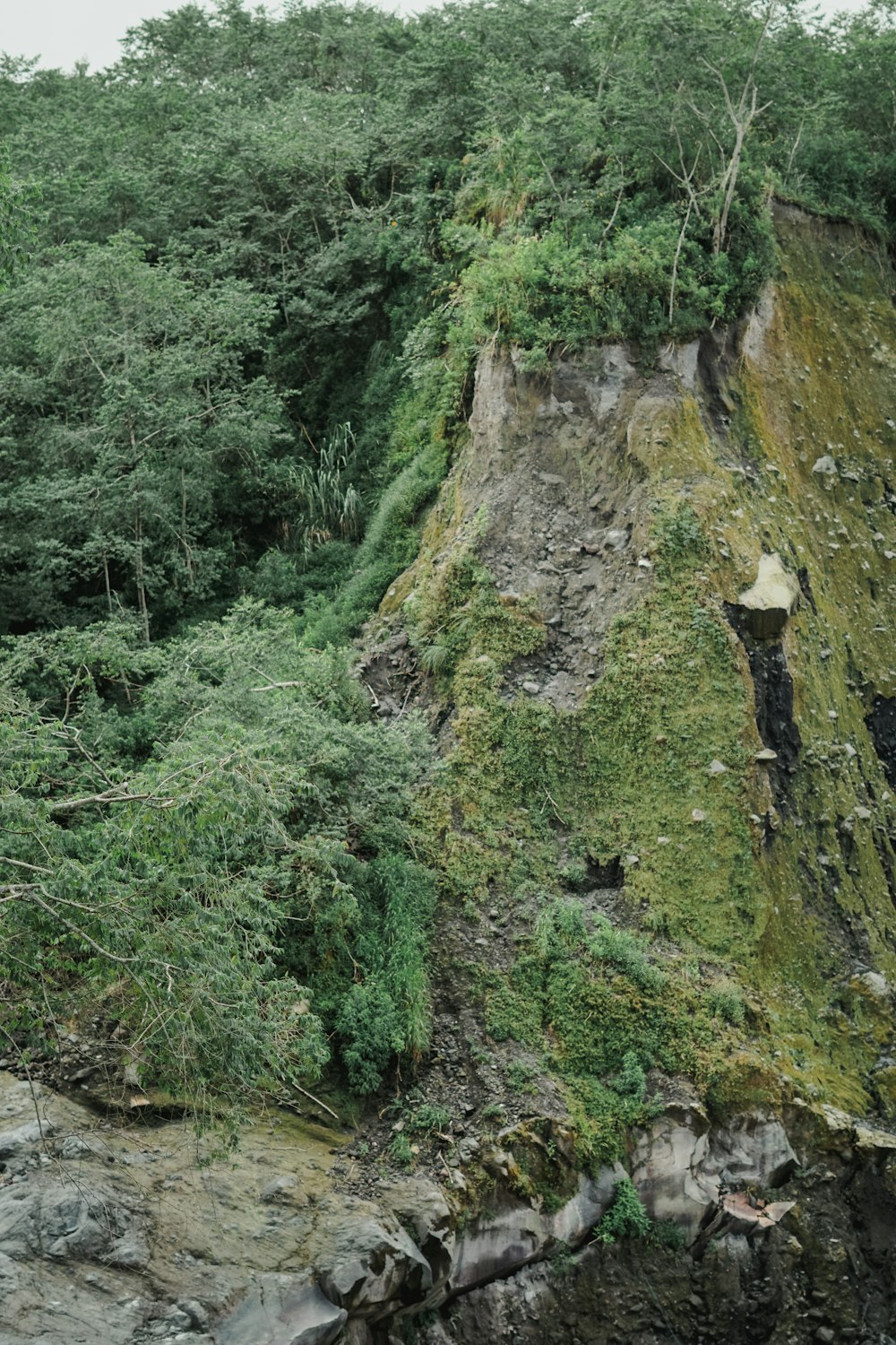 a man standing on a cliff with a hat on his head