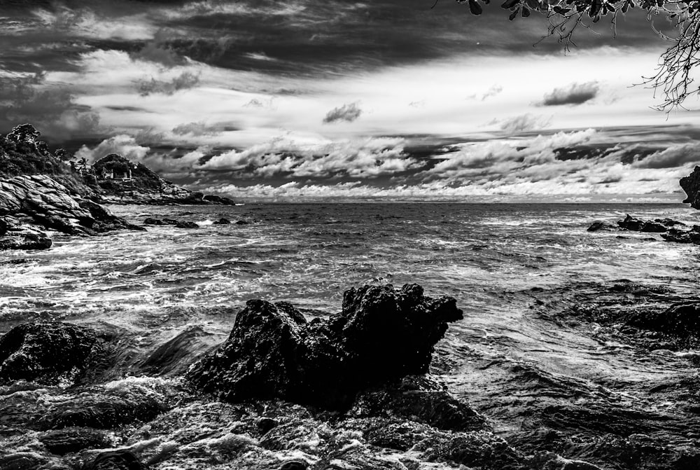 a black and white photo of the ocean