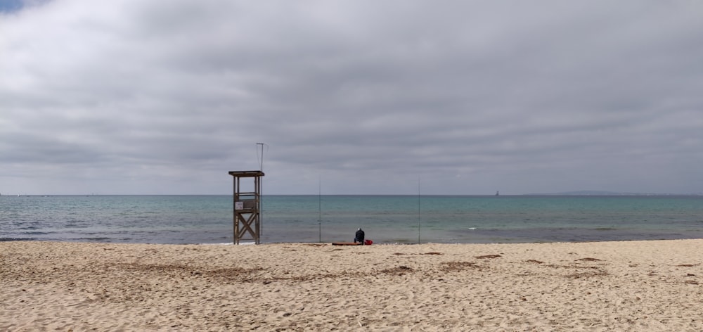 una persona sentada en una playa junto al océano