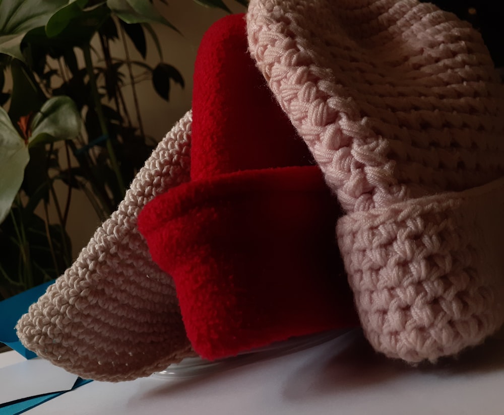 a pair of slippers sitting on top of a table