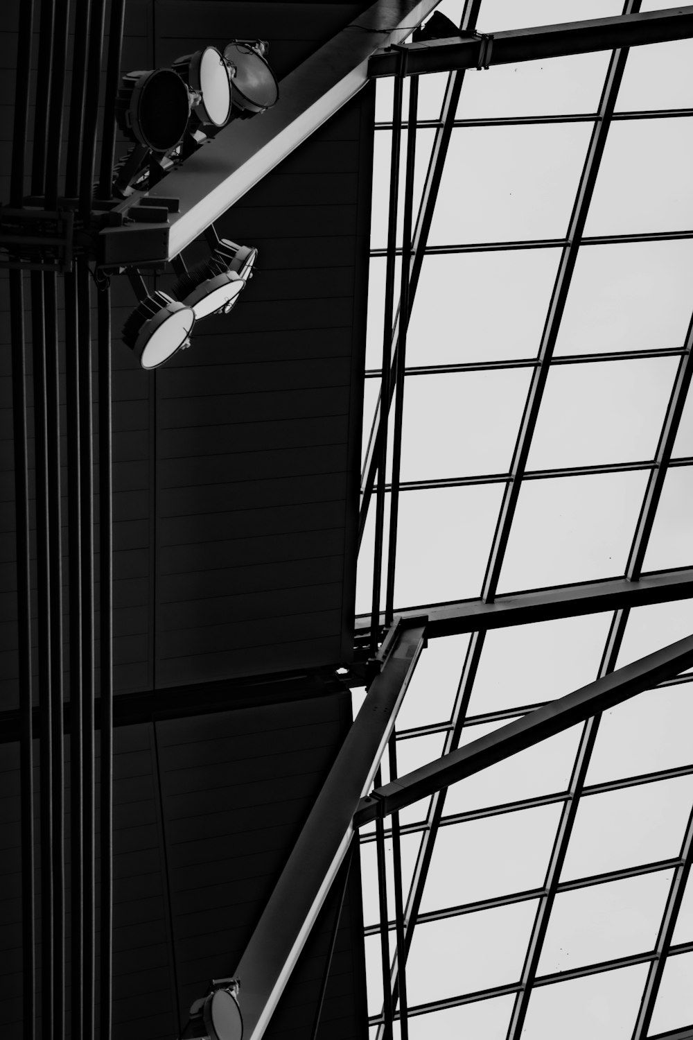 a black and white photo of a ceiling