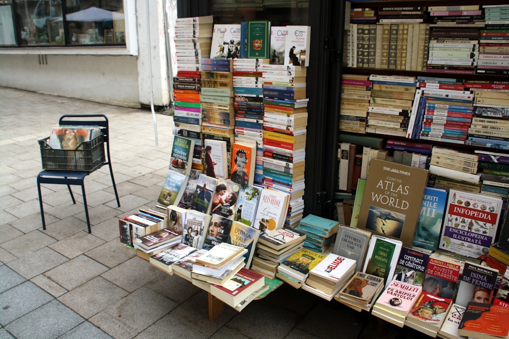 a table that has a bunch of books on it