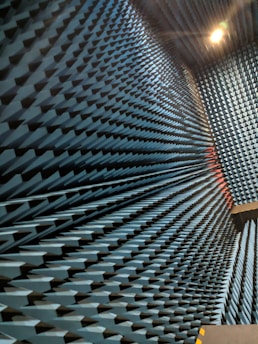 Acoustic panels installed on stylish office walls to reduce noise