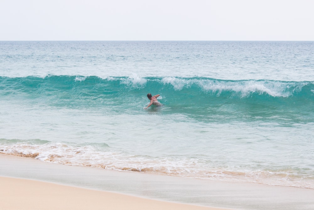 a person riding a surfboard on a wave in the ocean