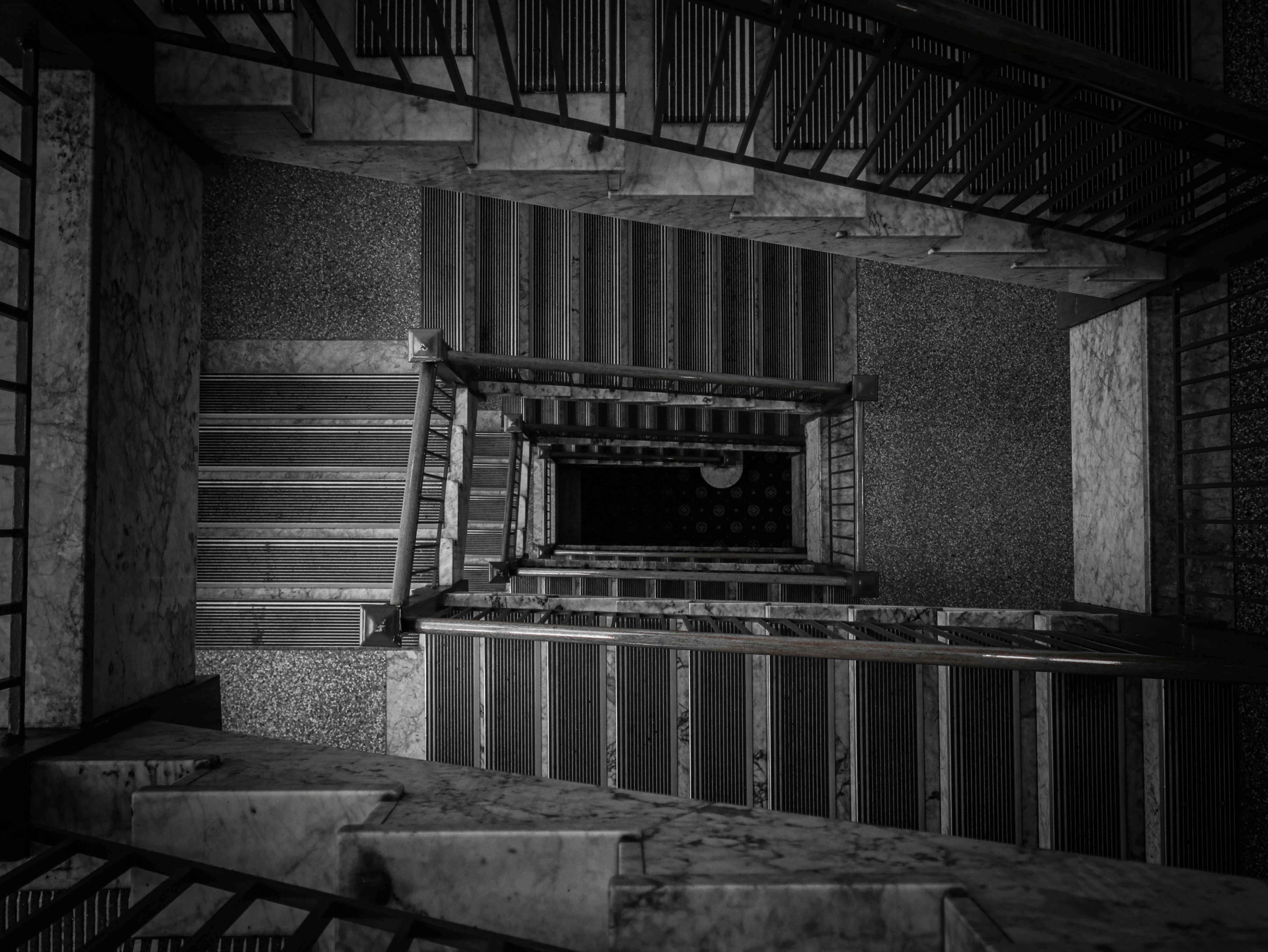 A dark room with some stairs in it