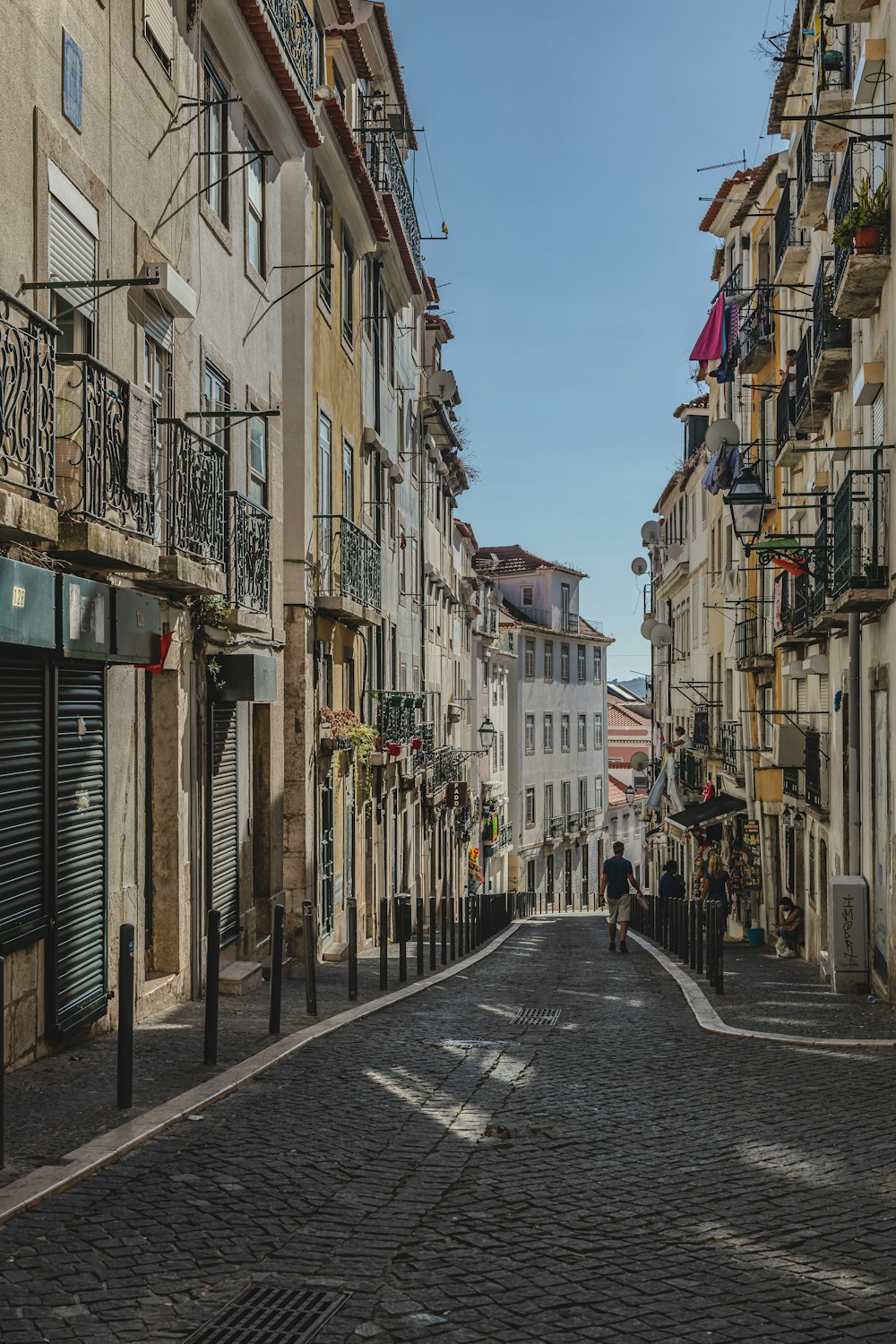 a cobblestone street in a european city