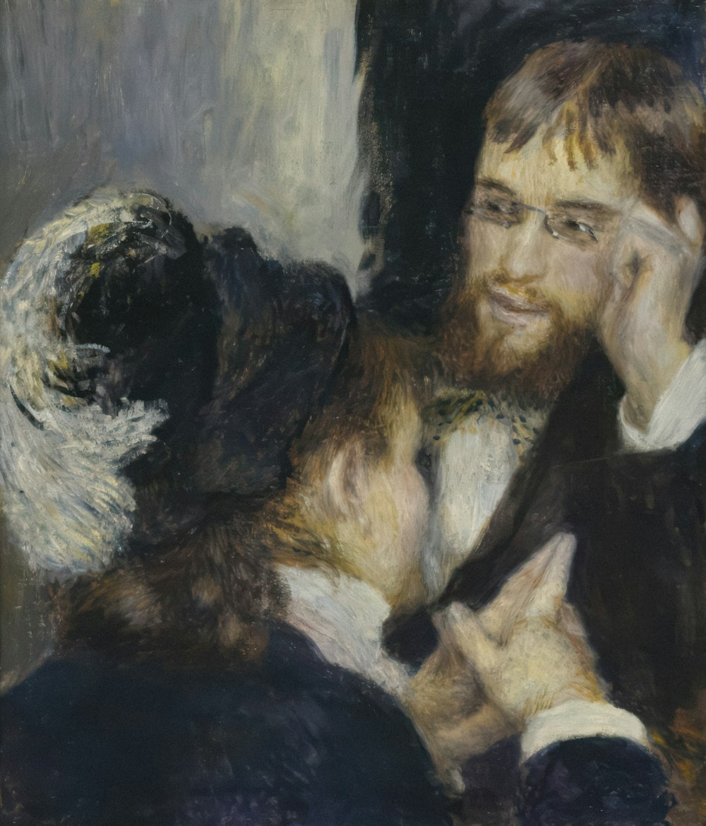 a painting of a man talking on a cell phone
