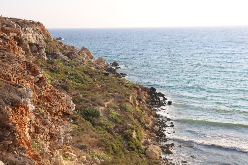 a view of the ocean from the top of a cliff