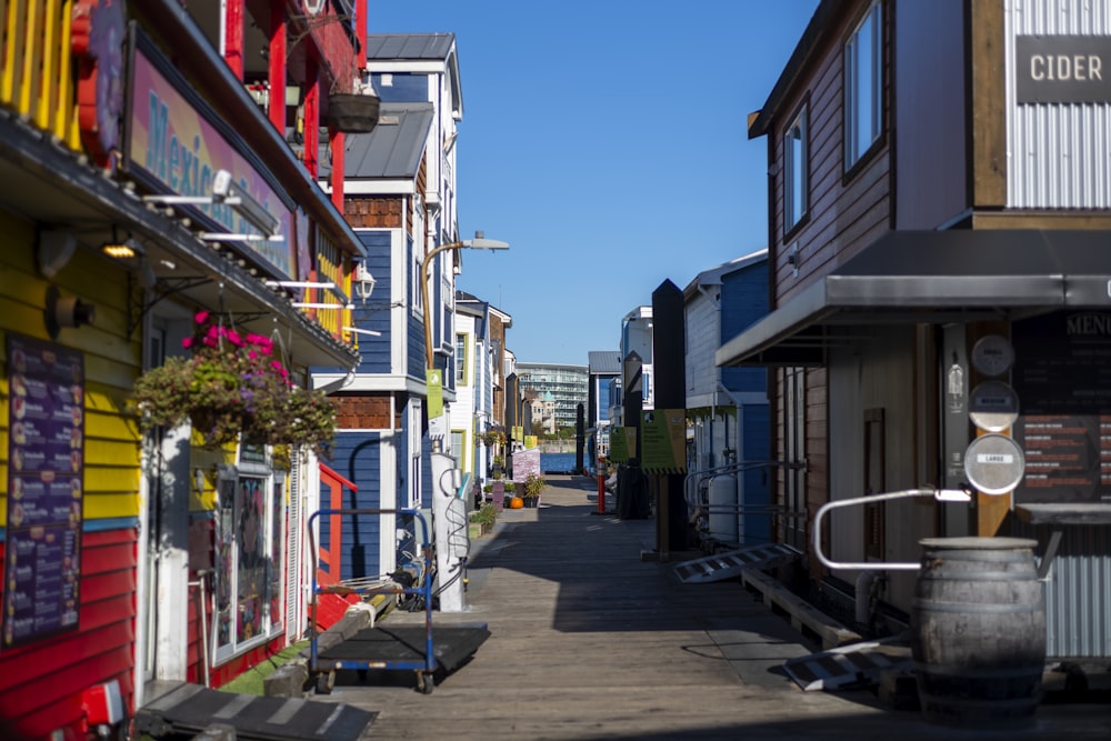 a row of colorful buildings on a city street