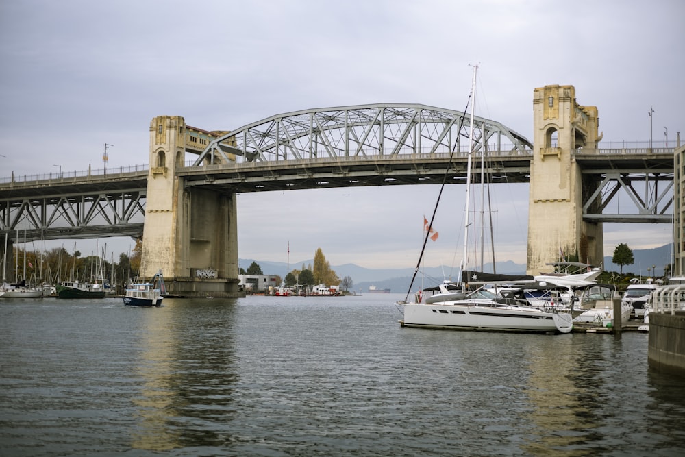 a bridge over a body of water with boats in it