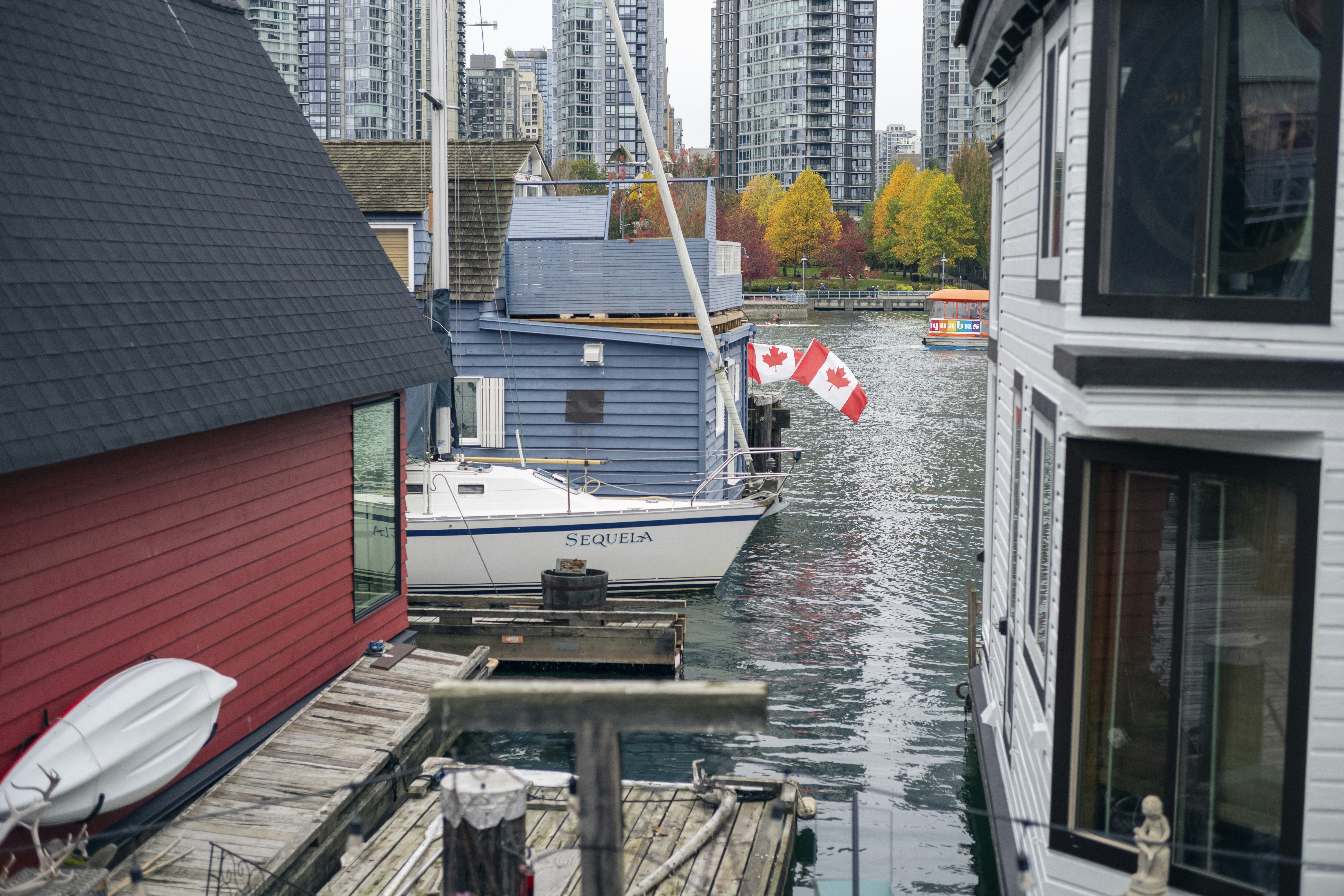 North Vancouver harbour and waterfront with mountains behind