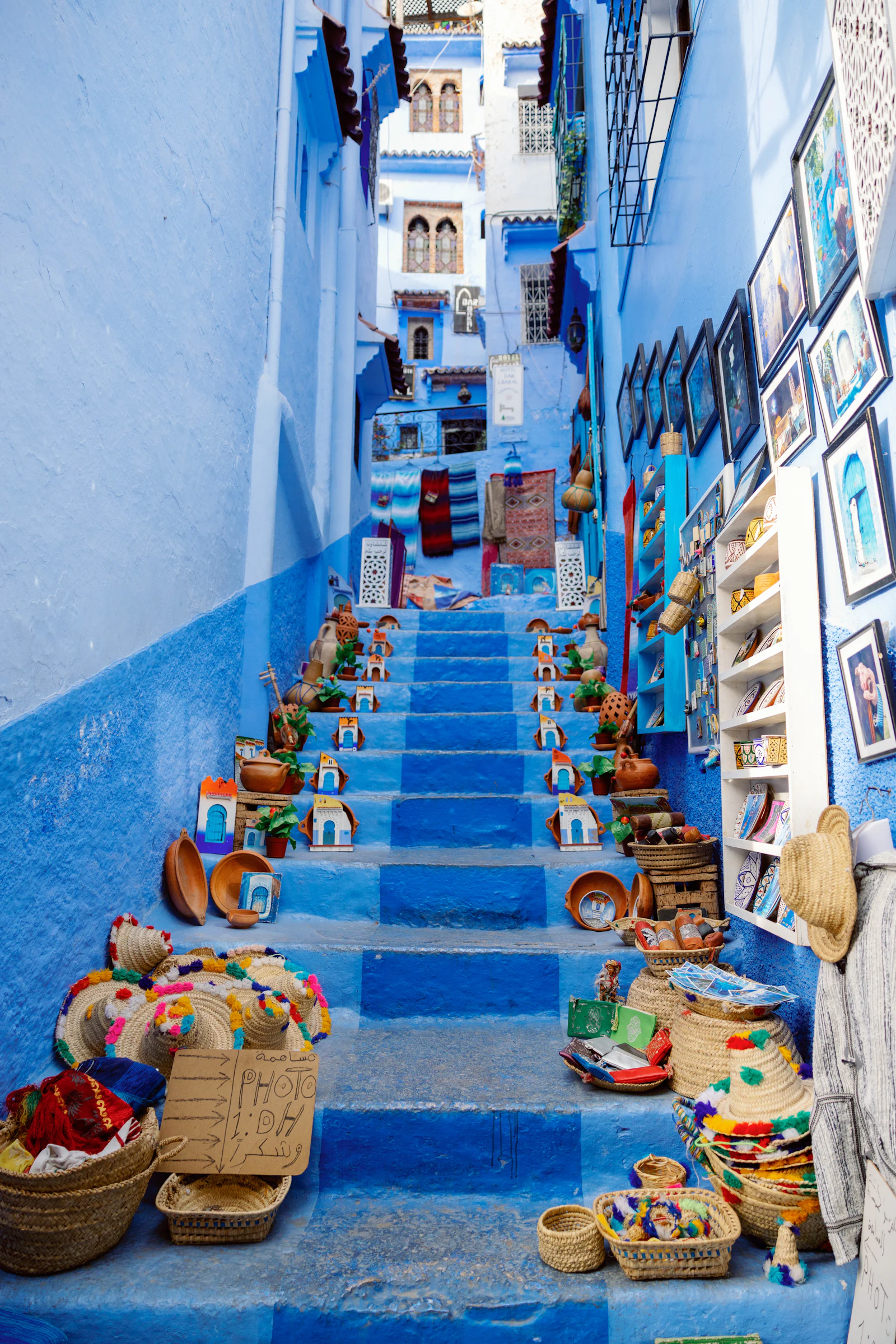 Blue staircase with décor
