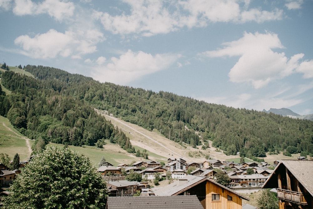 a view of a village in the mountains