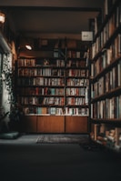 A cozy library filled with books and reading nooks.