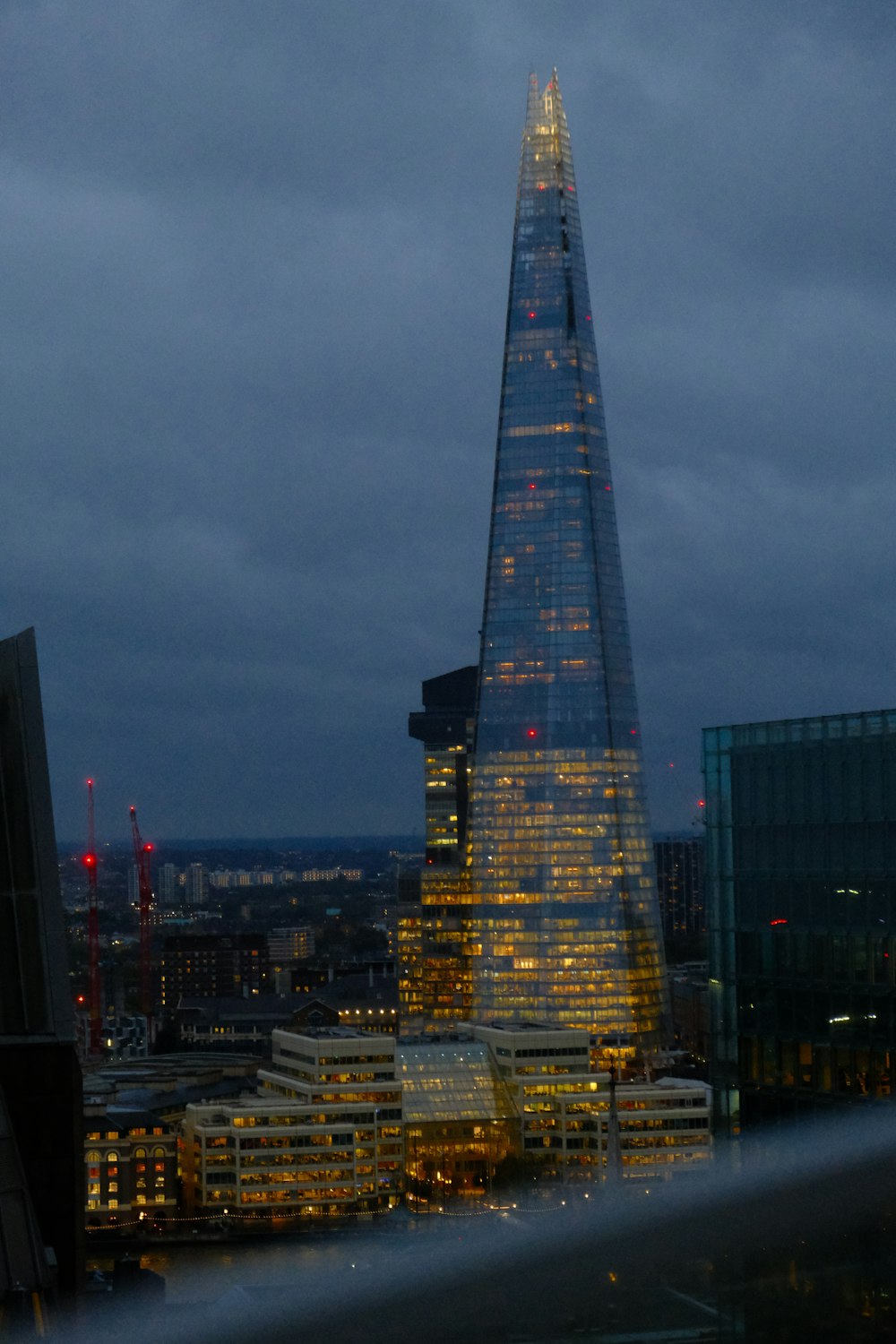 the shard of a building lit up at night