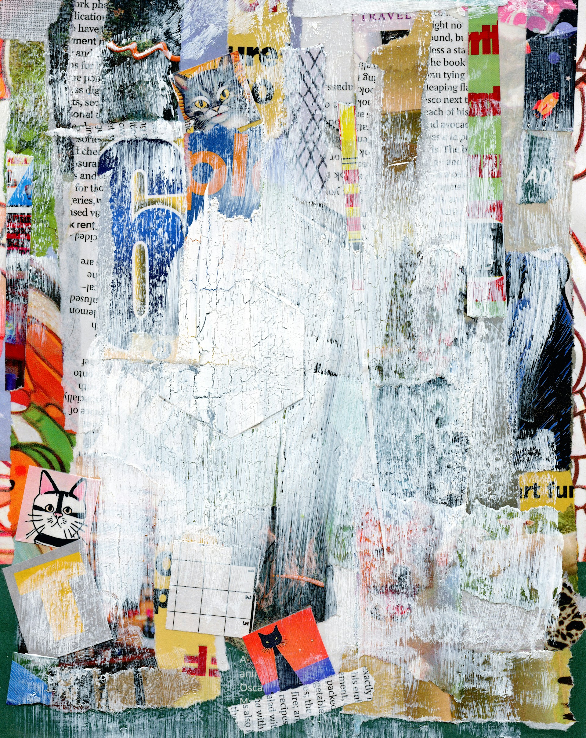 a collage of papers and papers on a wall