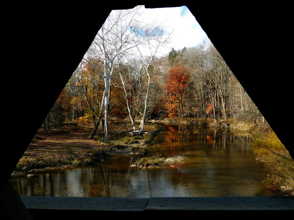 a view of a river through a window