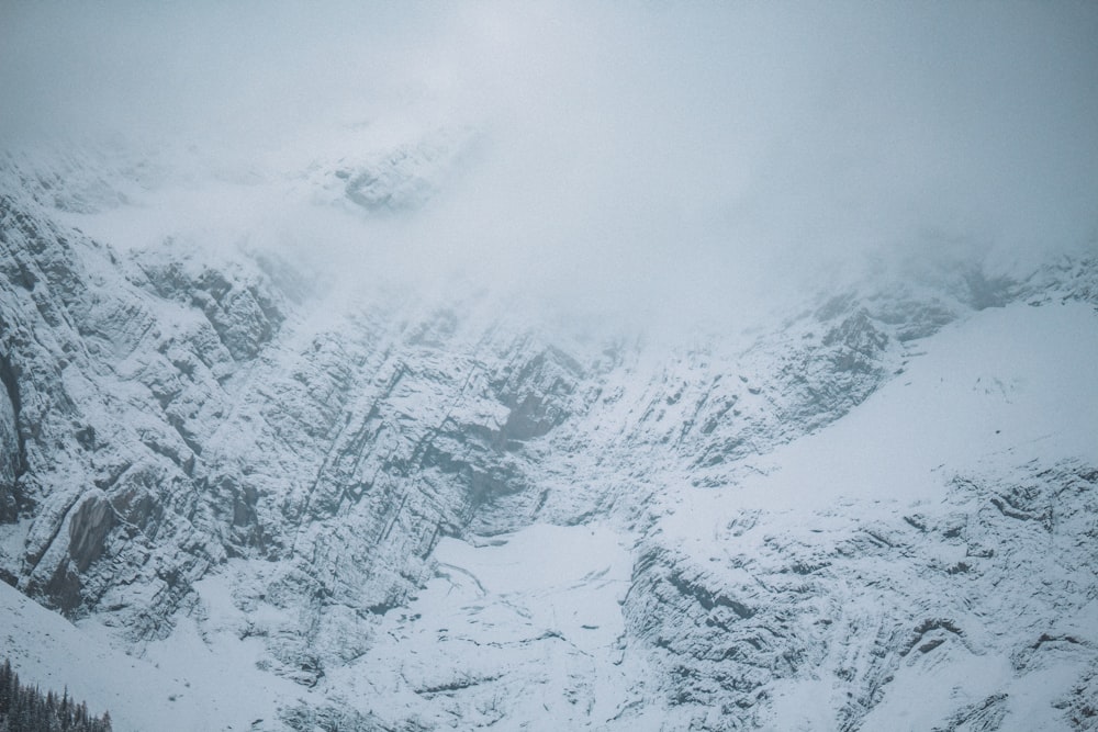 a mountain covered in snow with a sky background