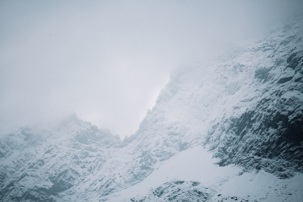 a mountain covered in snow with a sky background