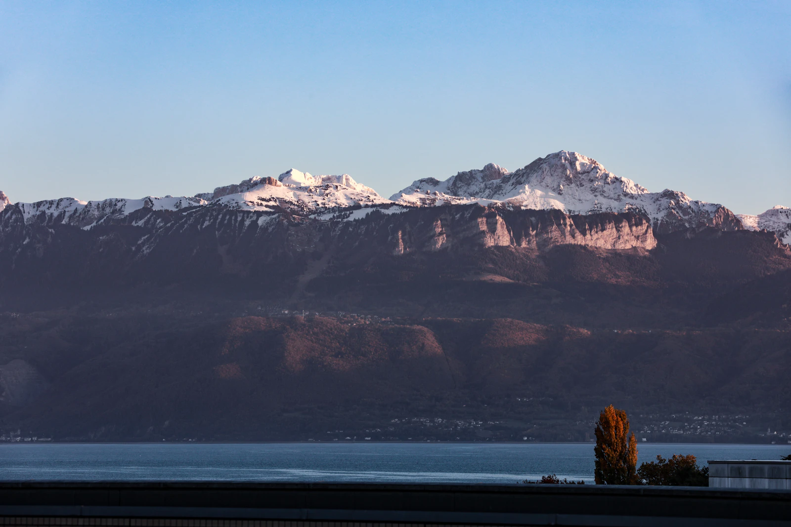 Snowy Southern Alps above a New Zealand lake