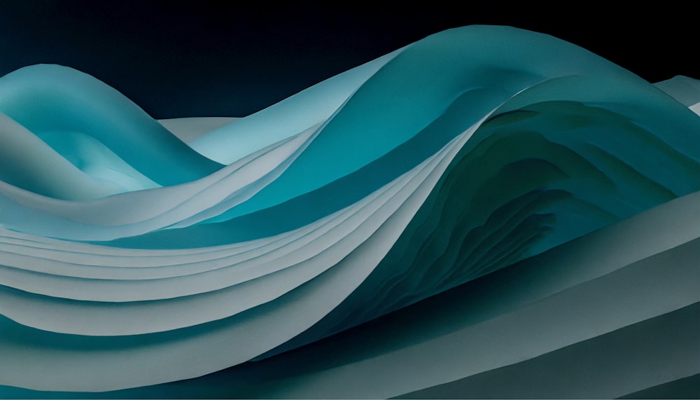 a painting of a blue wave on a black background