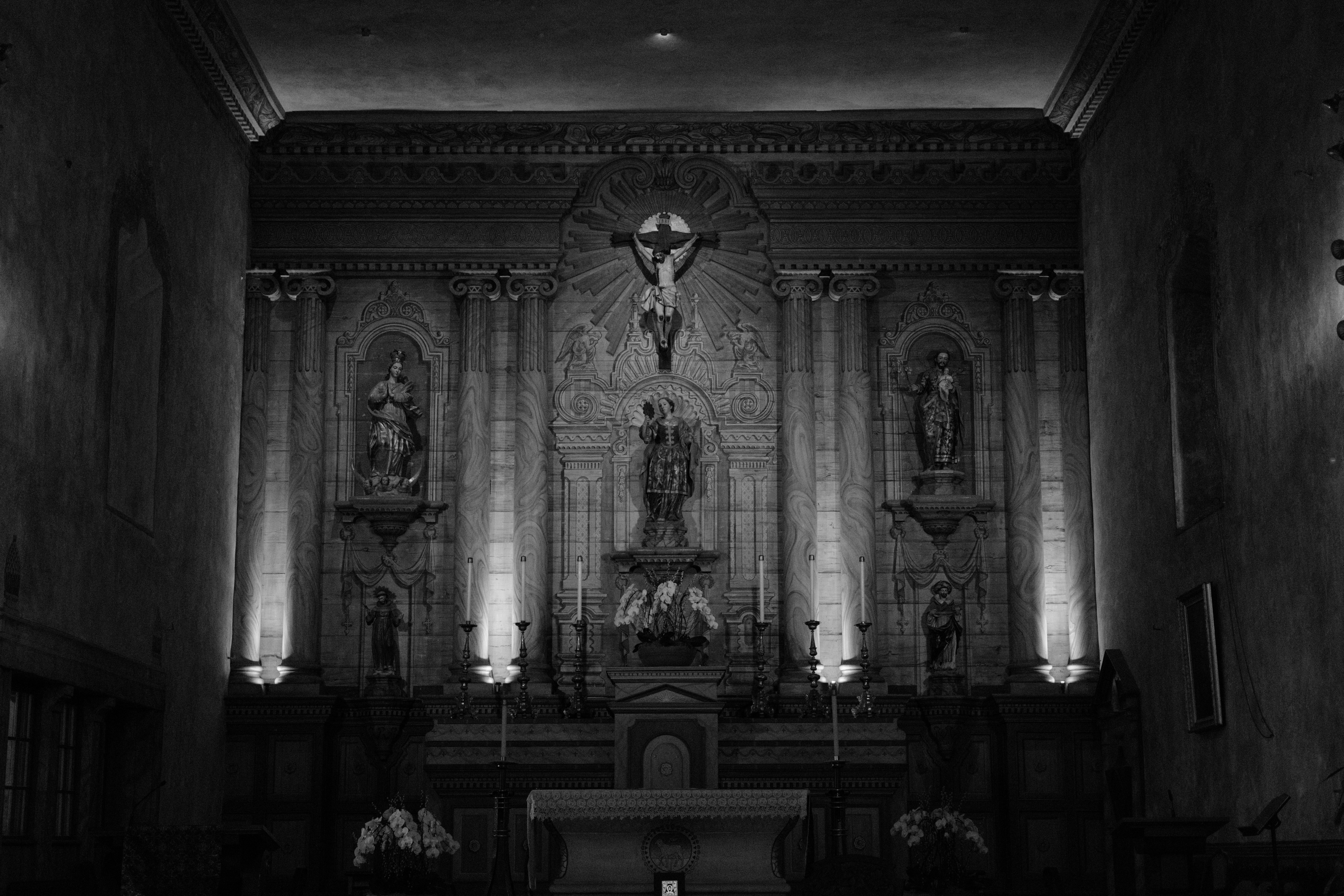 a black and white photo of a church