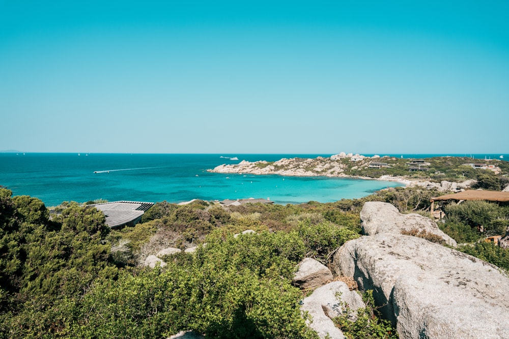 a view of a body of water from a hill