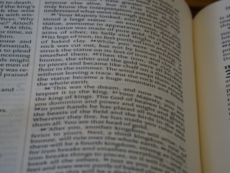 A close-up view of an open book showing a page with text. The text is printed in black font on off-white paper. The focus is primarily on the page on the left, with another page partially visible on the right.