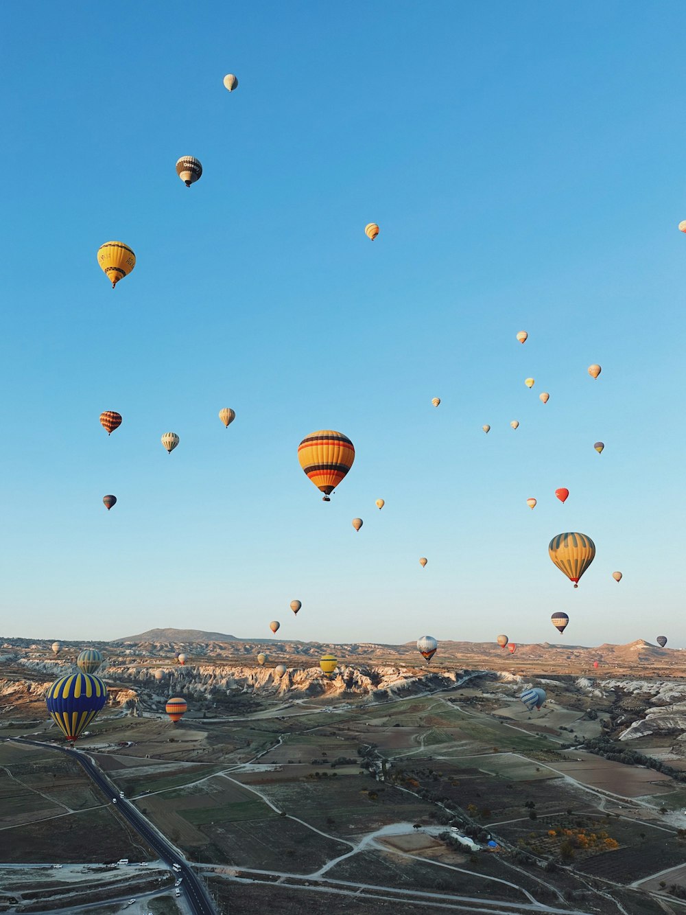 a bunch of hot air balloons flying in the sky