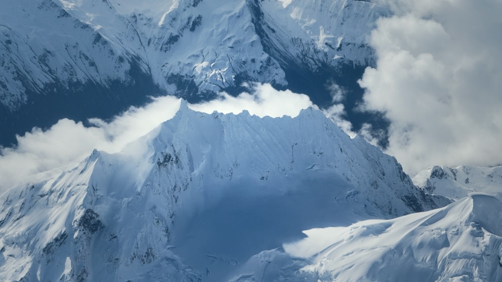 a view of the top of a snowy mountain