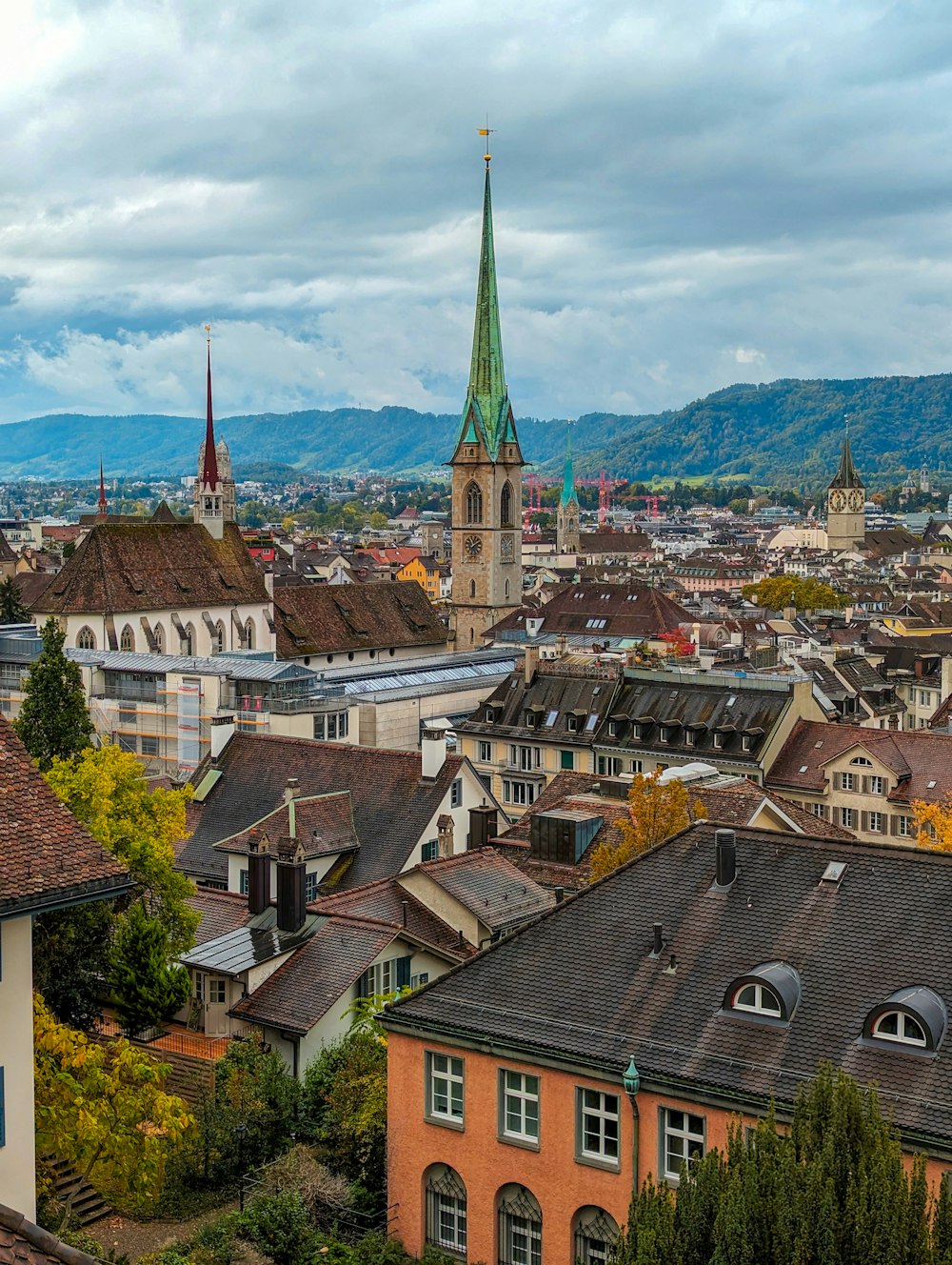 a view of a city with a clock tower