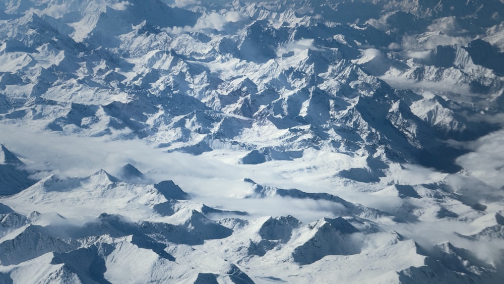 a view of a mountain range from an airplane