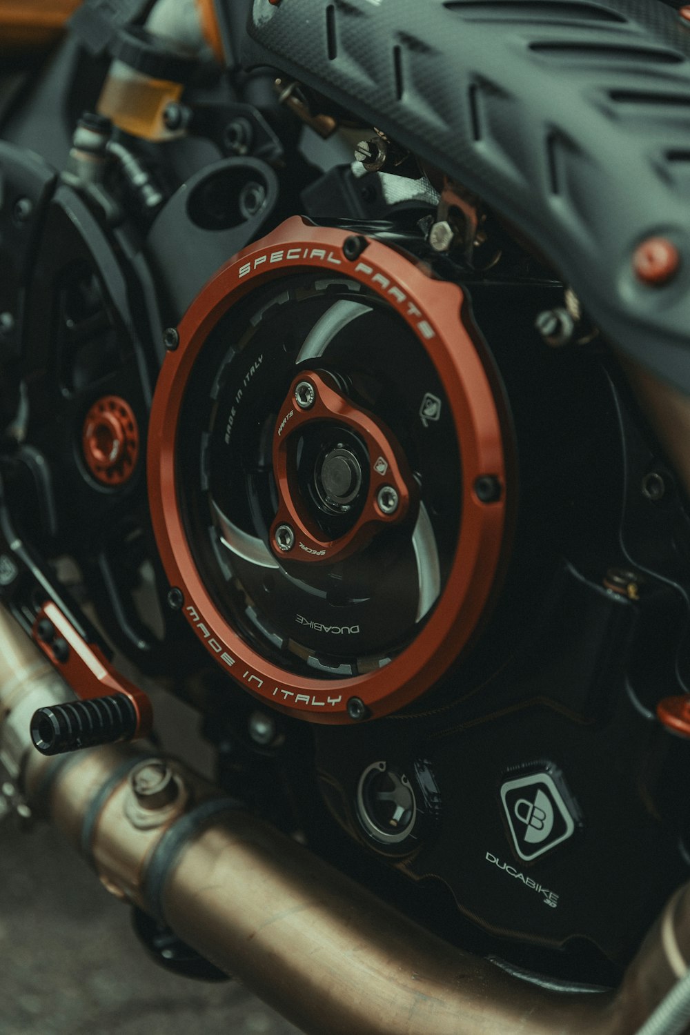 a close up view of a motorcycle engine