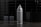A sleek, silver spray can is prominently displayed on a reflective surface. The background features a black glossy tiled wall and blurred shapes that resemble containers, adding to the minimalist aesthetic.