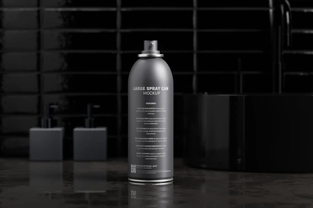 Close-up of sleek aerosol cans arranged neatly on a modern factory shelf under soft lighting.