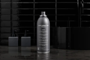 Close-up of industrial aerosol products showcasing premium packaging details.
