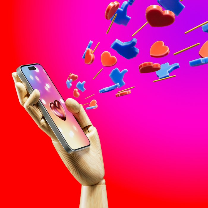 Phone with floating hearts and reactions