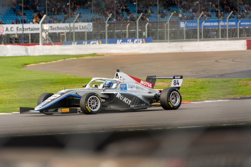 Race car on the track at Silverstone Circuit, UK