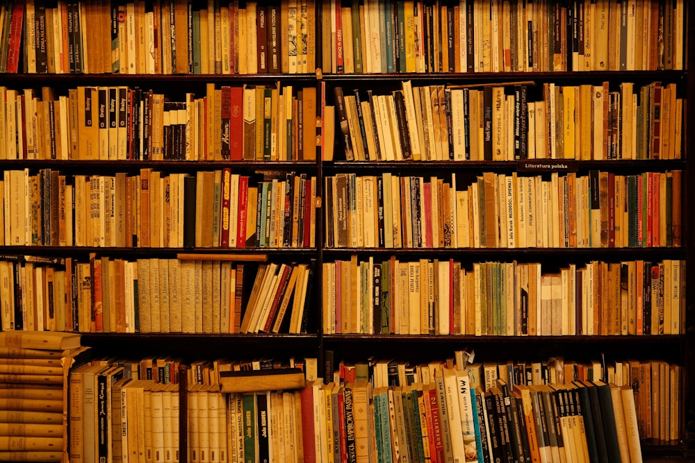 a book shelf filled with lots of books