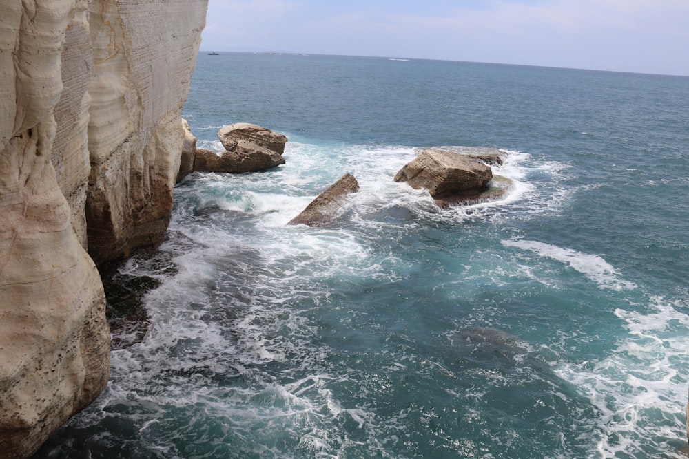 a view of the ocean from a cliff