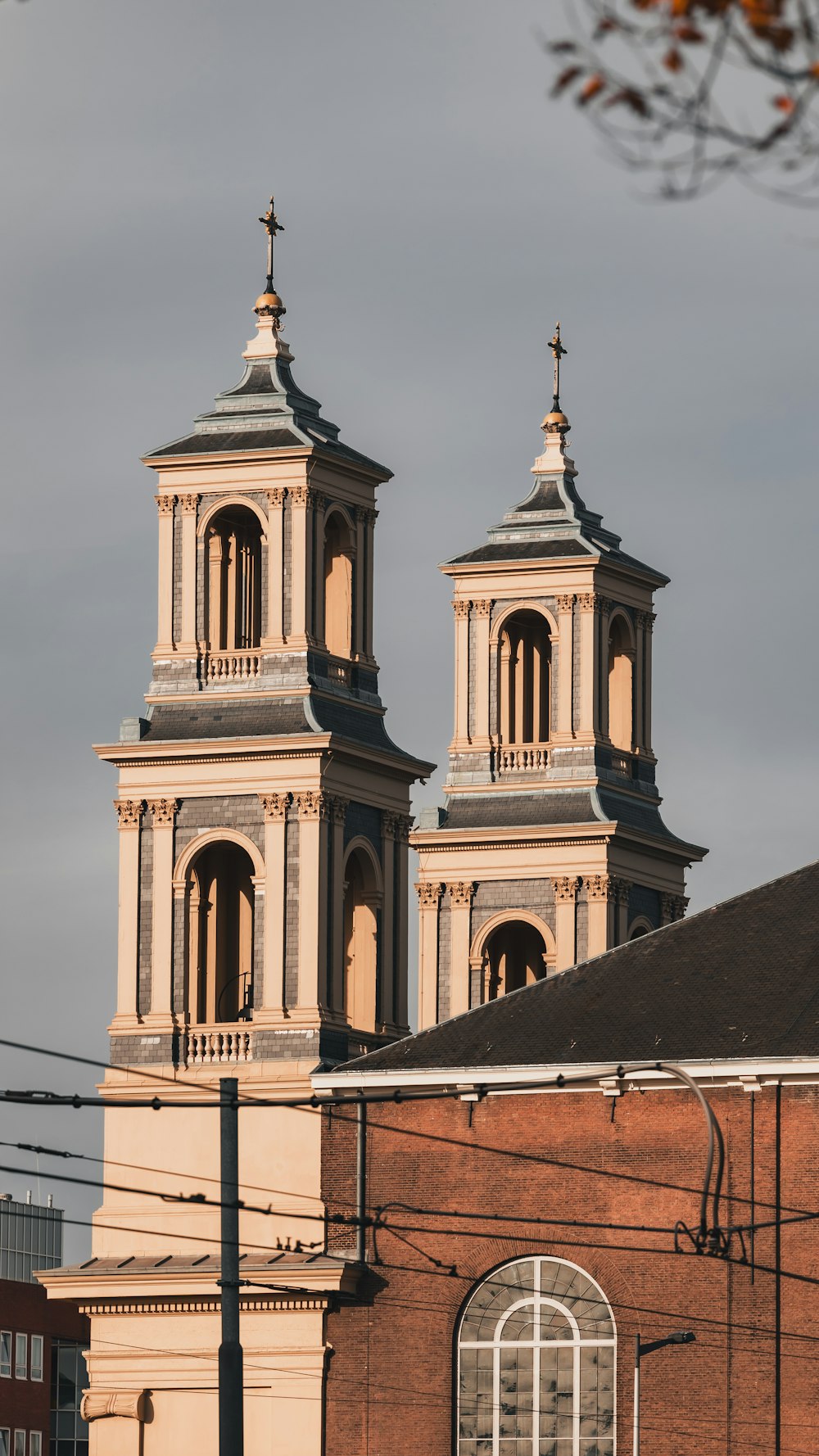 a large building with two towers on top of it