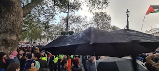 A group of security personnel monitoring a large outdoor event.