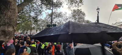 A group of security personnel monitoring a large outdoor event.