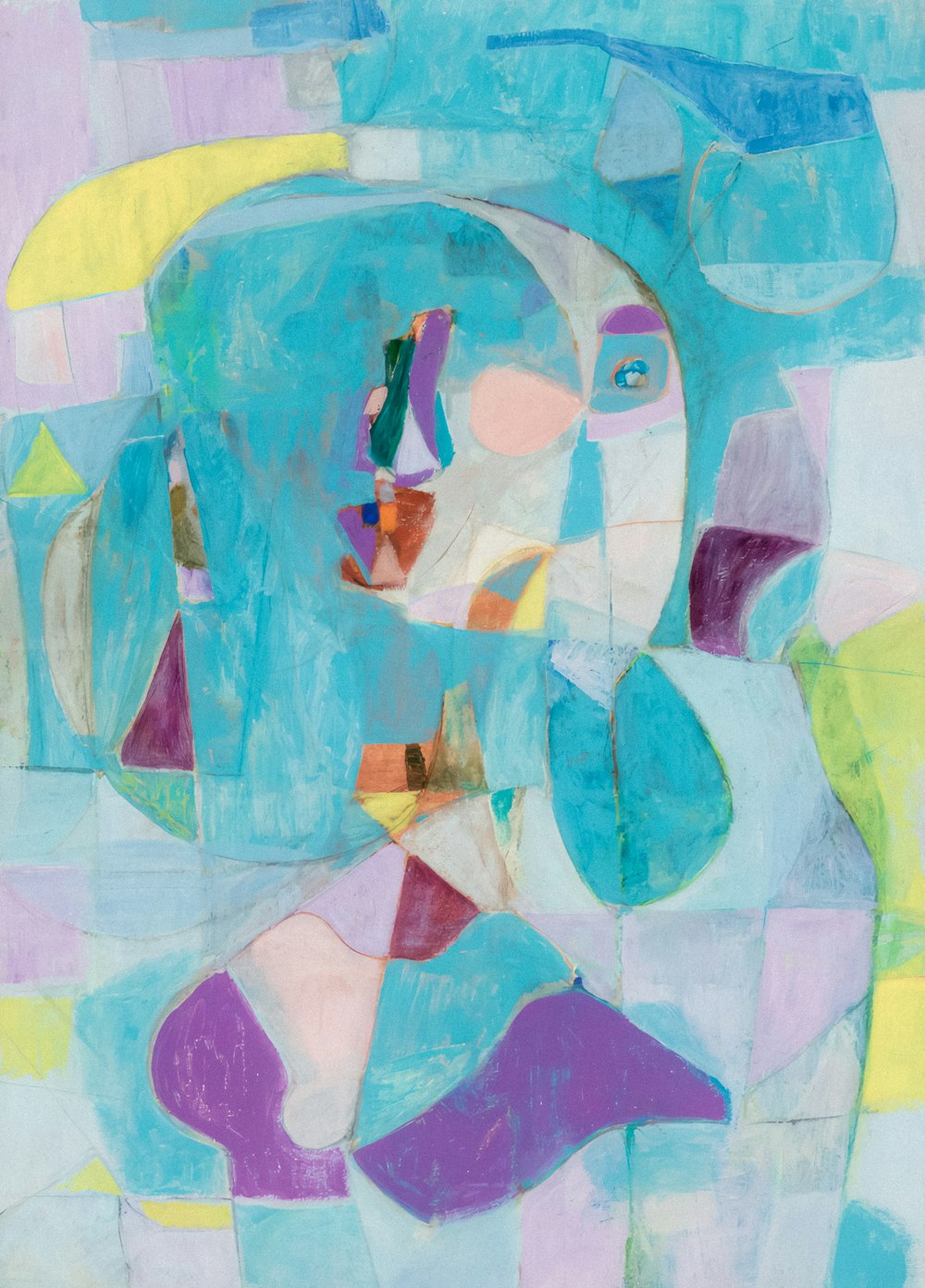 a painting of a woman's face in pastel colors