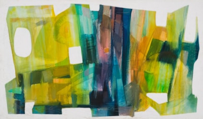 An abstract composition of geometric shapes in warm ivory and deep emerald, symbolizing dynamic progress.