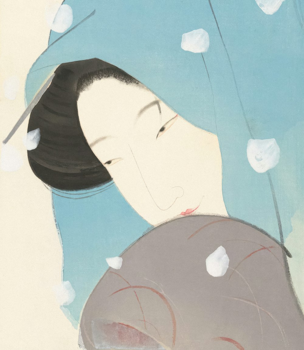 ein Gemälde einer Frau, die einen Regenschirm hält