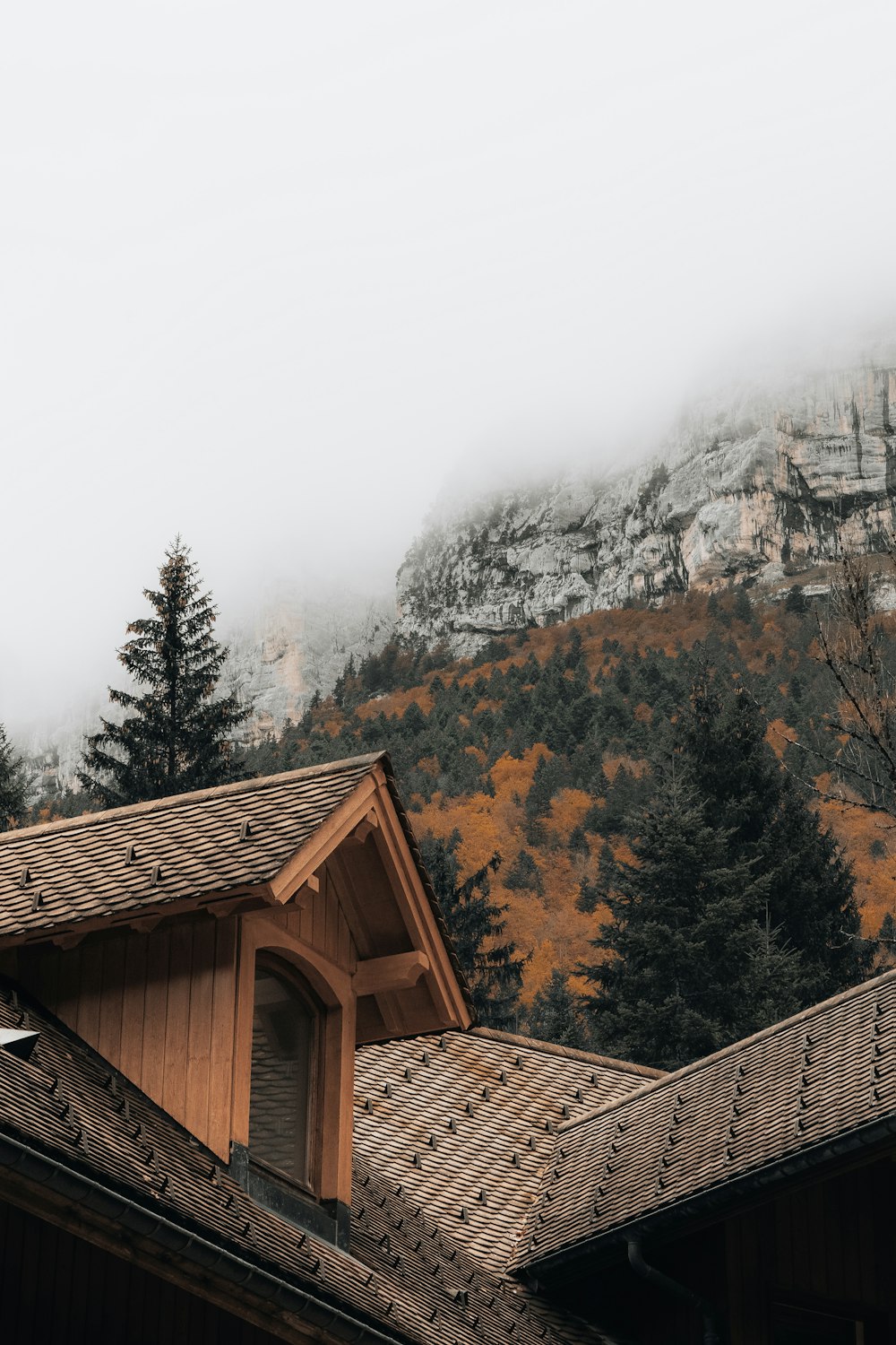 a house with a mountain in the background